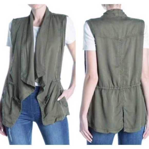 3/$20 Max Jeans Olive Green Tencel Drape Front Vest - Picture 2 of 8
